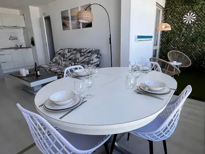 Cuisine ou kitchenette dans l'établissement La Coquille - Coquet T2 à 200m Juno Beach & Plage