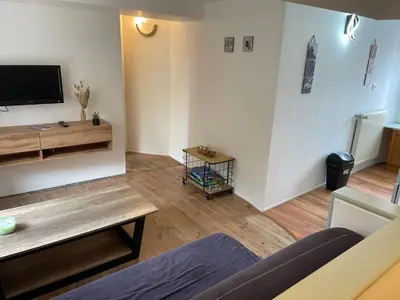 Télévision ou salle de divertissement dans l'établissement Appartement campagne normande