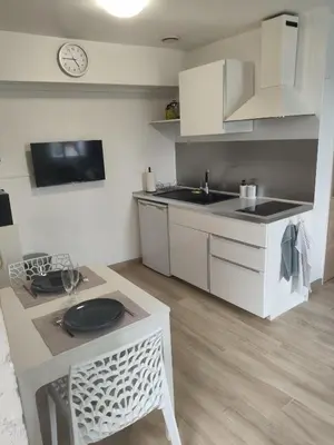 Cuisine ou kitchenette dans l'établissement Charmant studio quartier Vaucelles à Caen
