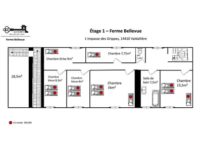 Plan de l'établissement La Clef Decamp Ferme Bellevue 15 pers, à la campagne, proche Vire