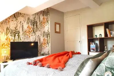 Télévision ou salle de divertissement dans l'établissement La Plume de Malherbe - Vue Centre Ville - Parking