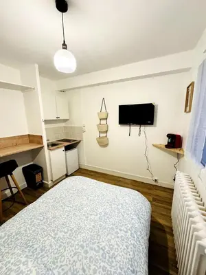 Télévision ou salle de divertissement dans l'établissement Joli petit studio proche centre de Caen - Brown