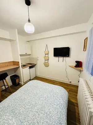 Télévision ou salle de divertissement dans l'établissement Joli petit studio proche centre de Caen - Brown