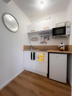 Cuisine ou kitchenette dans l'établissement Studio tout équipé à Caen avec terrasse