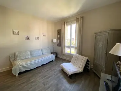 Coin salon dans l'établissement Studio lumineux Cabourg plage & commerces à pied