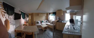 Cuisine ou kitchenette dans l'établissement location mobile home proche de la mer