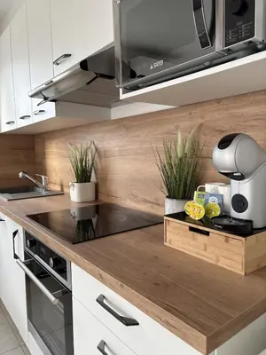 Cuisine ou kitchenette dans l'établissement Les Brises Charming house Port en Bessin