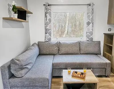 Coin salon dans l'établissement Mobil home 8 personnes Confort & Tranquillité