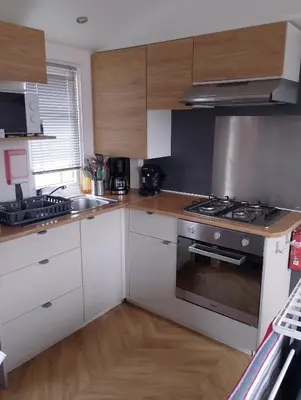 Cuisine ou kitchenette dans l'établissement Location mobil home