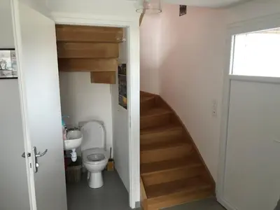 Salle de bains dans l'établissement La flibustiere maison de pecheur calme et authentique