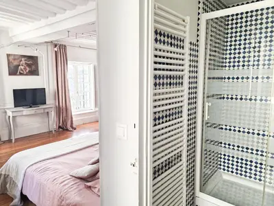 Télévision ou salle de divertissement dans l'établissement Villa Republique Normandie Liberté