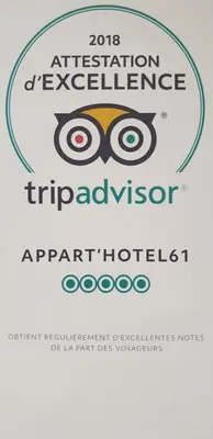Certificat, récompense, panneau ou autre document affiché dans l'établissement APPART'HOTEL61 Comme à la maison au Cœur de la Normandie