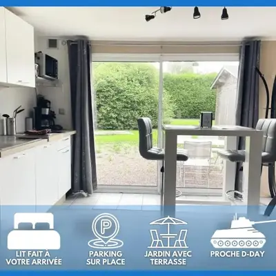 Normandie Cosy Apt rdc indépendant bien équipé dans maison confortable terrasse grand jardin clos sans vis à vis parking privatif entre Caen et Bayeux