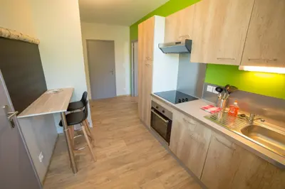 Cuisine ou kitchenette dans l'établissement Appart Hotel de la Souleuvre