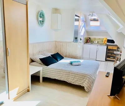 Cuisine ou kitchenette dans l'établissement Studio Confort, en face du campus 1 et du tramway