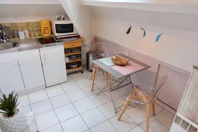 Cuisine ou kitchenette dans l'établissement Studio Confort, en face du campus 1 et du tramway