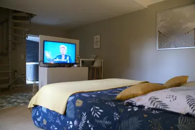 Télévision ou salle de divertissement dans l'établissement Magnifique Suite avec Jacuzzi privatif