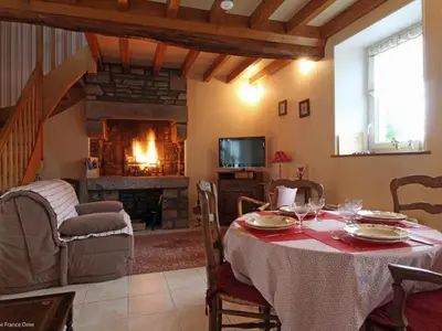 Télévision ou salle de divertissement dans l'établissement Maison chaleureuse avec WIFI et animaux acceptés près du Mont de Cerisy - FR-1-497-40