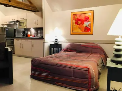 Cuisine ou kitchenette dans l'établissement Appartement charmant à La Ferrière-aux-Étangs avec jacuzzi - 42 m²