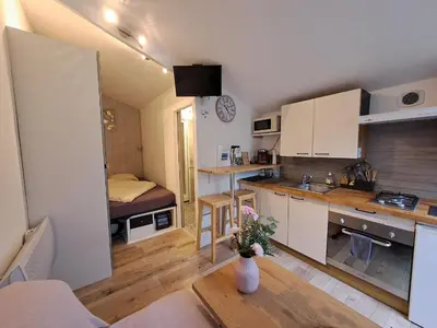 Cuisine ou kitchenette dans l'établissement Joli studio au calme dans un jardin privatif