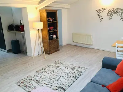 Coin salon dans l'établissement Chaleureux et spacieux appartement de centre-ville - Lit King Size - NETFLIX