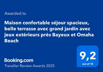 Certificat, récompense, panneau ou autre document affiché dans l'établissement Maison confortable séjour spacieux, belle terrasse avec grand jardin avec jeux extérieurs près Bayeux et Omaha Beach