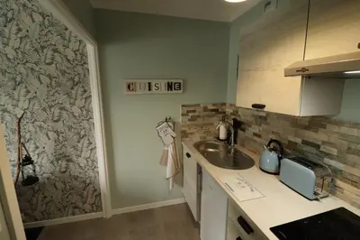 Cuisine ou kitchenette dans l'établissement Les Platanes