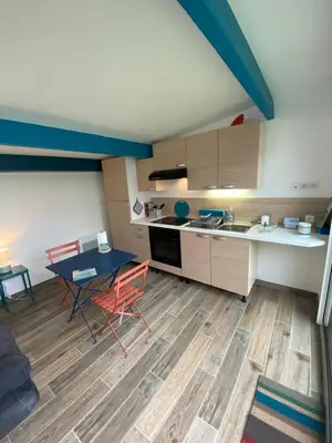 Cuisine ou kitchenette dans l'établissement Maisonnette de la mer