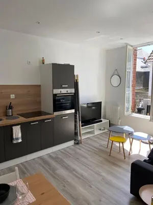 Cuisine ou kitchenette dans l'établissement Cosy Flat Carteret - Appartement centre bourg - 4 personnes