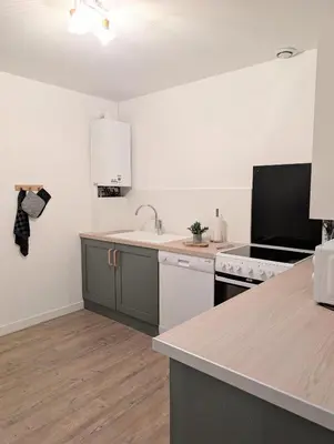 Cuisine ou kitchenette dans l'établissement Gîte Le 101ème dans le centre de Ste Mère Église
