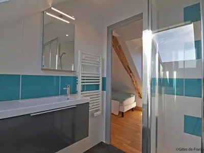 Salle de bains dans l'établissement Maison chaleureuse en Normandie avec jardin arboré - FR-1-497-143
