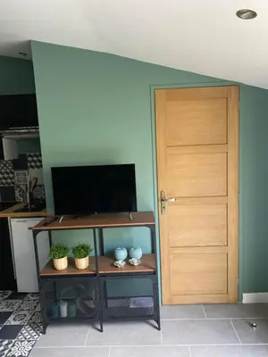Télévision ou salle de divertissement dans l'établissement Au rythme des vagues