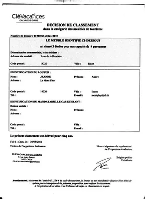 Certificat, récompense, panneau ou autre document affiché dans l'établissement Le Repos des Crins Noirs