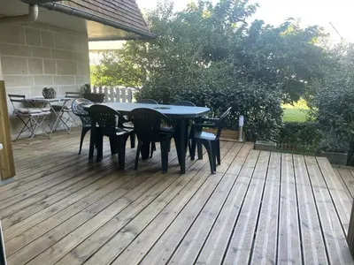 Balcon ou terrasse dans l'établissement Appartement 3 pièces avec jardinet, 6 personnes, internet, proche Grand Hôtel de Cabourg - FR-1-487-308