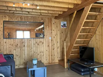 Télévision ou salle de divertissement dans l'établissement Chalet 4 pièces à Cabourg avec jardin, proche piscine et tennis, idéal pour familles, 6 pers. max - FR-1-487-325