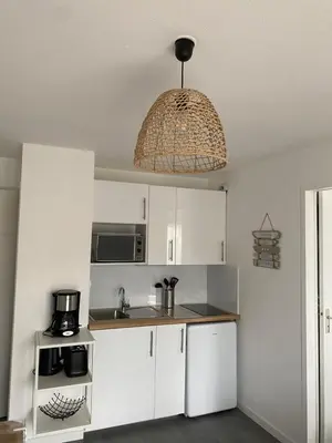 Cuisine ou kitchenette dans l'établissement Cabourg T2 cosy avec accès direct plage