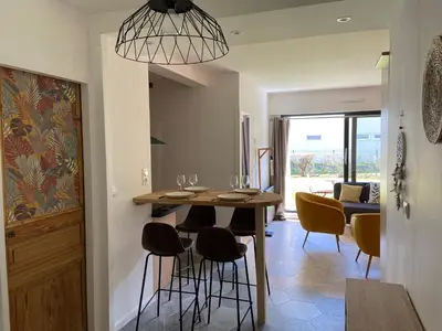 Coin salon dans l'établissement Escapade Courseullaise