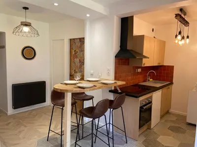 Cuisine ou kitchenette dans l'établissement Escapade Courseullaise