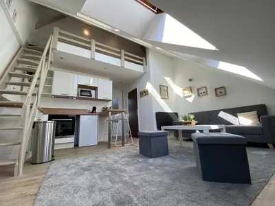 Cuisine ou kitchenette dans l'établissement studio duplex - Bord de mer