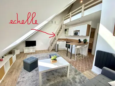 Cuisine ou kitchenette dans l'établissement studio duplex - Bord de mer