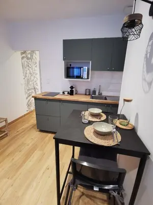 Cuisine ou kitchenette dans l'établissement Charmant studio Bayeux centre ville historique