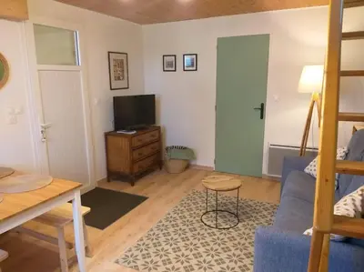 Télévision ou salle de divertissement dans l'établissement La petite enseigne - Chez Hélène - Gîtes en baie