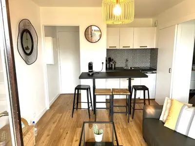 Cuisine ou kitchenette dans l'établissement Cabourg-La mer à vos pieds et la thalasso à 50 m