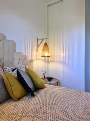 Un ou plusieurs lits dans un hébergement de l'établissement Cabourg T2 tout neuf Accès direct mer Grand balcon
