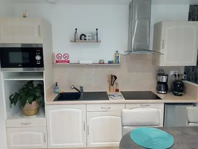 Cuisine ou kitchenette dans l'établissement Loue gîte de campagne