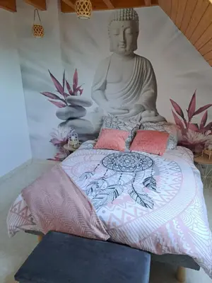 Un ou plusieurs lits dans un hébergement de l'établissement Cottage Le Cabanon