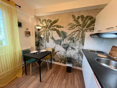 Cuisine ou kitchenette dans l'établissement Amazonite, Studio proche centre ville de Caen stationnement à proximité